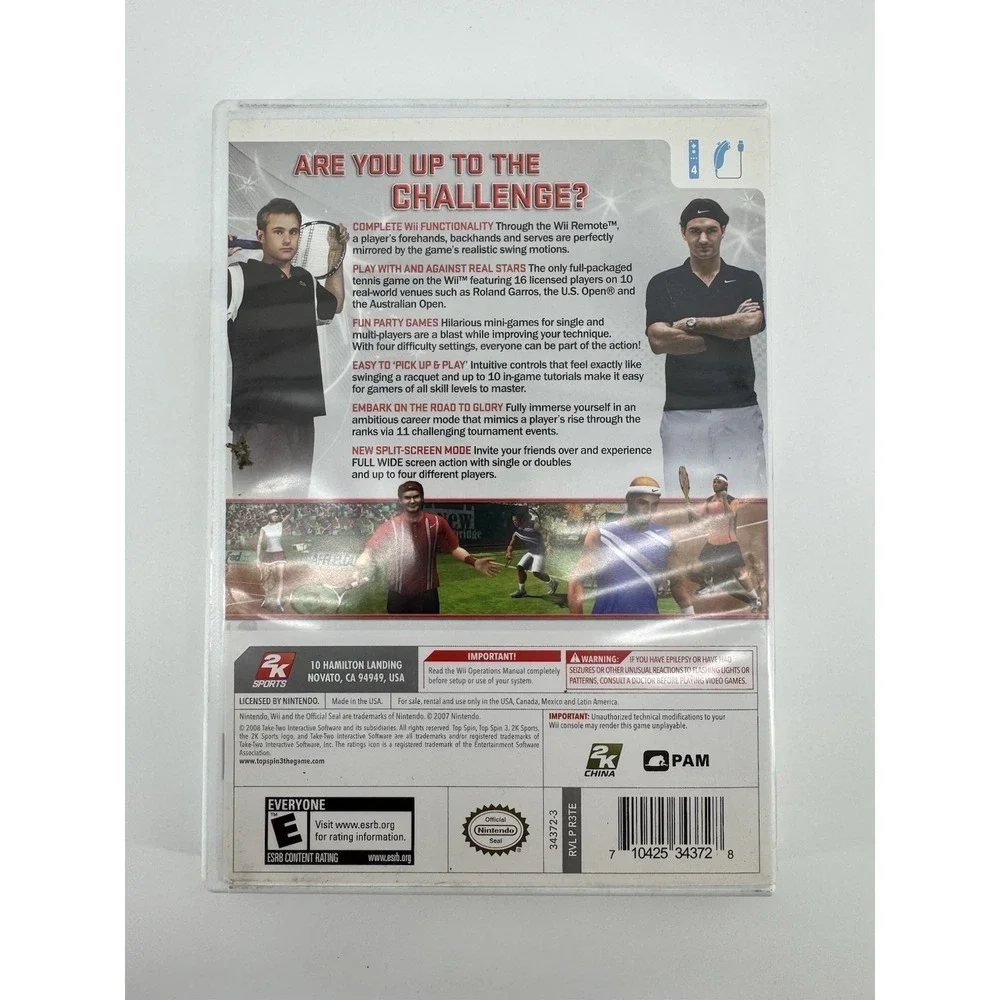 Top Spin 3 Nintendo Wii 2008 Top Spin Tennis Complete With Manual‎ 2K Sports